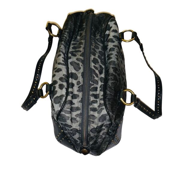 Moschino Cheap & Chic Gray Black Leopard Leather Studded Multicolor Nylon Bag - Picture 3 of 10